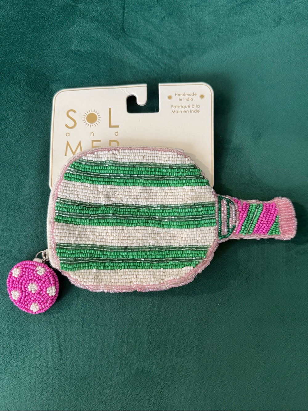 🎾 Viral Sol and Mer Beaded Green and Pink Mini Coin Purse